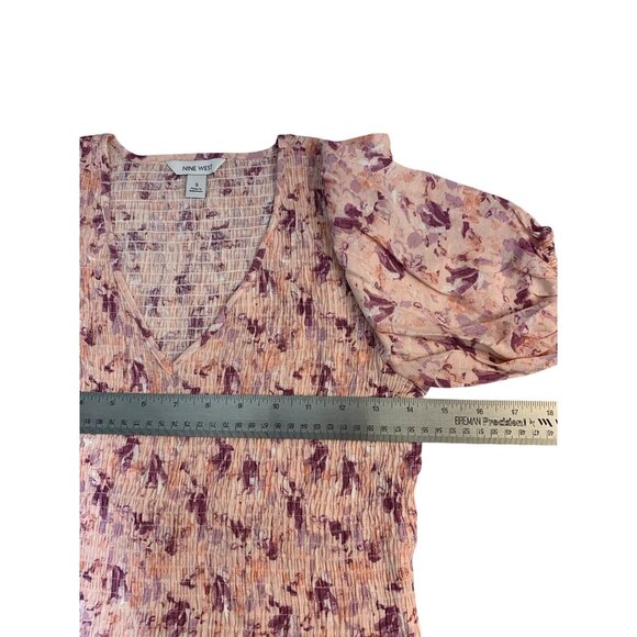 Nine West Womens Floral V-Neck Blouse With Puff Sleeves Size Small - Picture 6 of 9